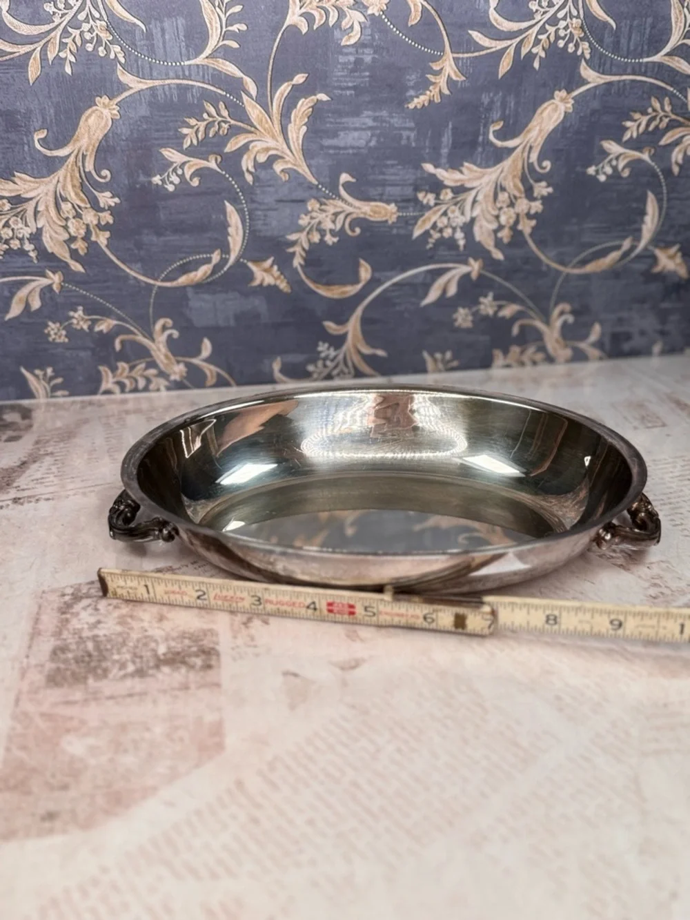 Vintage Silverplate Oval Serving Bowl Dish w Handles Footed 9.5”